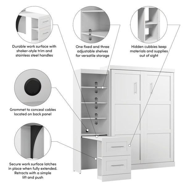 90W Queen Size Murphy Bed with Pull-Out Desk