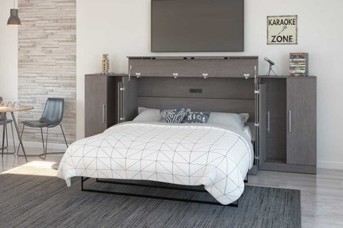 3-Piece Set Including One Queen Cabinet Bed with Mattress and Two 26″ Storage Units