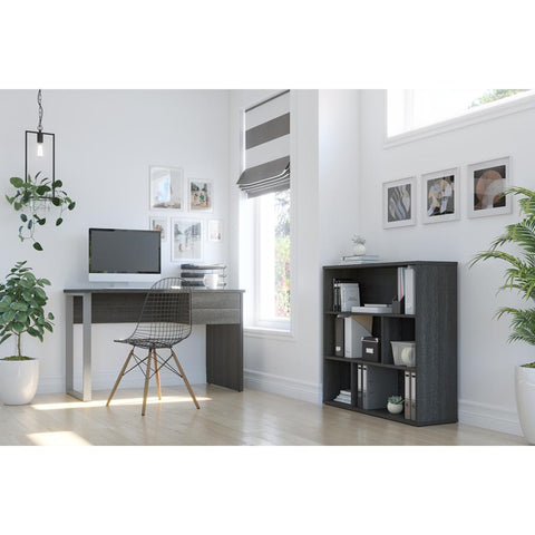 48W Table Desk with U-Shaped Metal Leg and Asymmetrical Shelving Unit