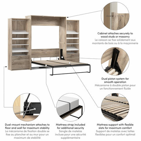 Queen Murphy Bed with 2 Closet Organizers with Drawers (125W)