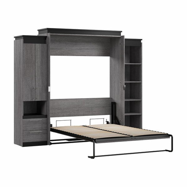 Queen Murphy Bed with Storage Cabinet and Shelves (106W)