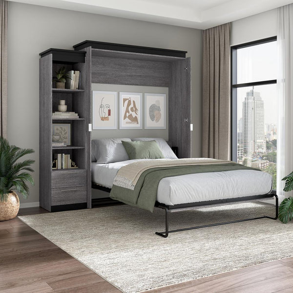 Queen Murphy Bed with Shelves and Drawers (87W)