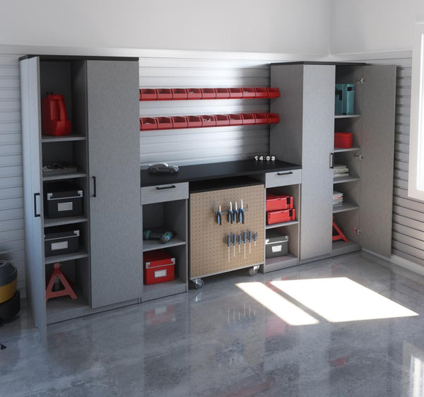 4-Piece Set with 2-Drawer Workbench and Large Storage Cabinets