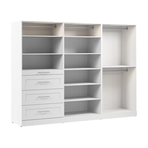 Modular Closet System with Shelves, Drawers, Clothing Rods & LED Lights, Shaker Style, 107W x 25D