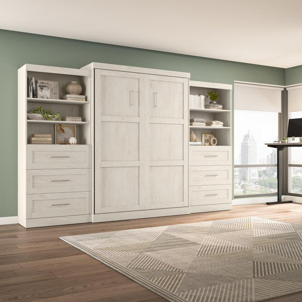 Queen Murphy Bed and 2 Shelving Units with Drawers (136W)