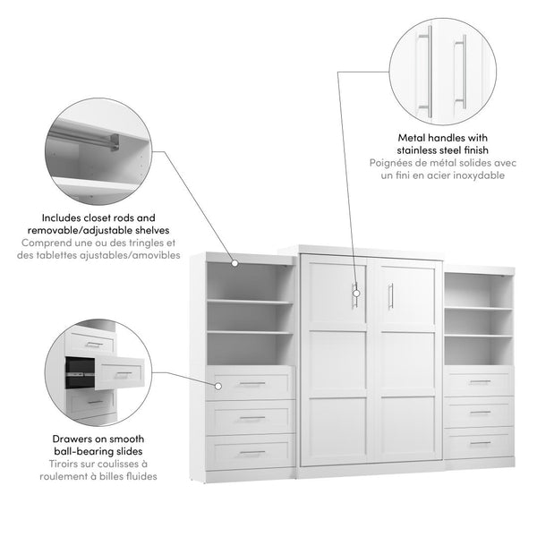 Queen Murphy Bed and 2 Shelving Units with Drawers (136W)