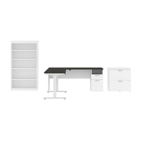 72W L-Shaped Standing Desk with Bookcase and File Cabinet