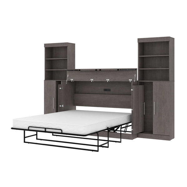 5-Piece Set Including One Queen Cabinet Bed with Mattress, Two 26″ Storage Units, and Two Hutches