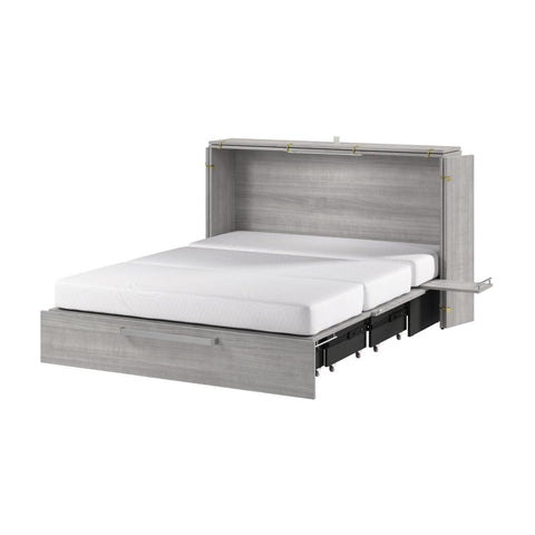 63W Queen Murphy Cabinet Bed with Pullout Drawer and Mattress