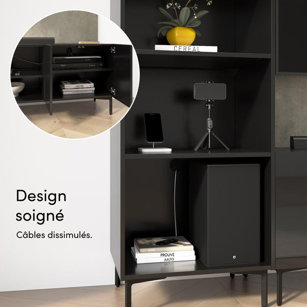 118W Modular Entertainment Center with TV Stand, Media Storage Towers, and Small Wall Panel