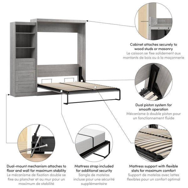 Queen Murphy Bed and Shelving Unit with Drawers (90W)