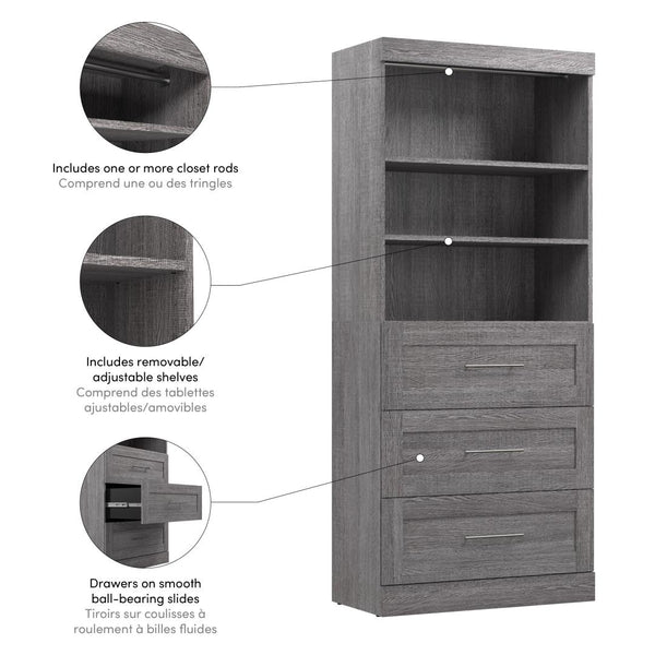 Contemporary Closet System with Drawers, 36W x 19D