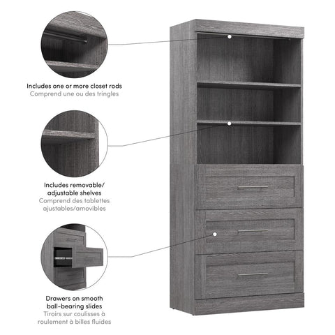 Contemporary Closet System with Drawers, 36W x 19D