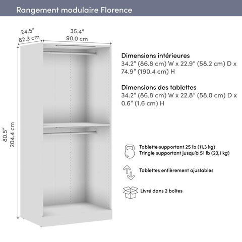 Double Hanging Modular Closet System & LED Lights, 36W x 25D