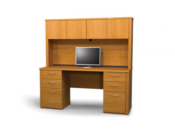 Credenza Desk with Hutch and Two Pedestals