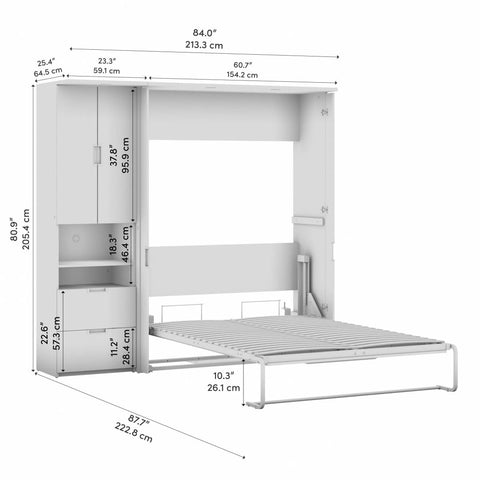 84W Full Murphy Bed with Storage Cabinet