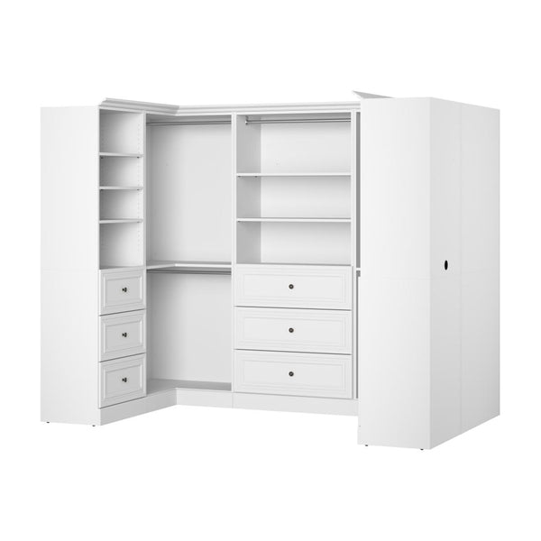 Traditional U-Shaped Closet System with Shelves, Drawers, Clothing Rods, Doors & Cubbies, 108W x 61D
