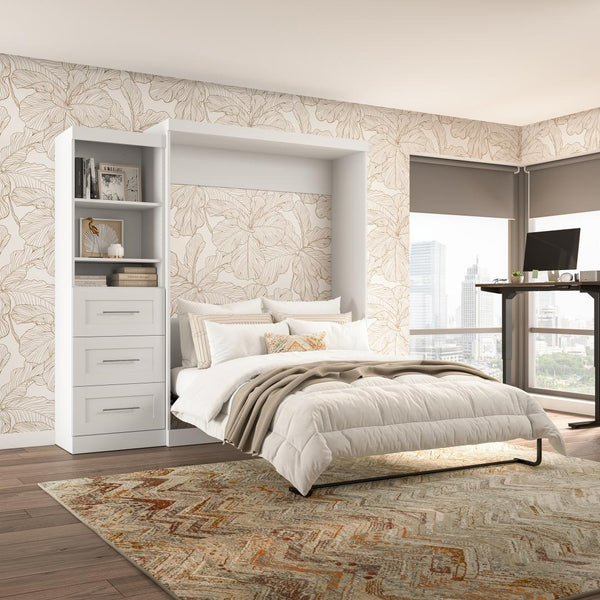 Queen Murphy Bed and Shelving Unit with Drawers (90W)