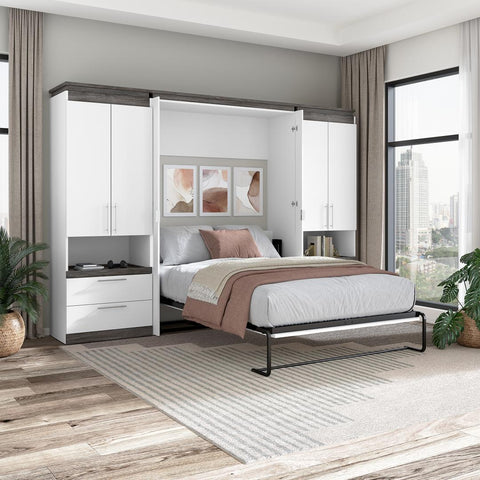 Full Murphy Bed with Storage Cabinets and Pull-Out Shelves (120W)