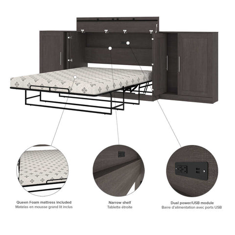 Queen Cabinet Bed with Mattress and Storage Cabinets (139W)