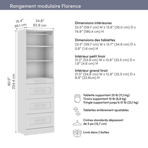 Modular Closet System with Shelves, Drawers & Clothing Rods, Shaker Style, 25W x 16D
