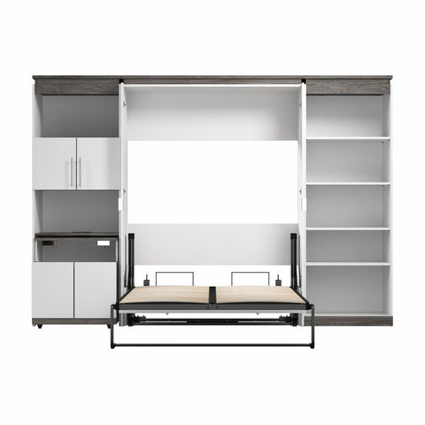 Full Murphy Bed with Shelves and Storage Cabinet with Fold-Out Desk (120W)