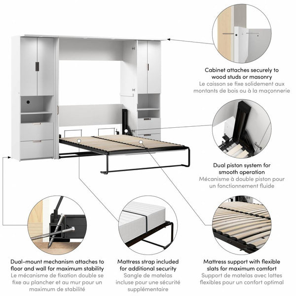 107W Full Murphy Bed with 2 Storage Cabinets