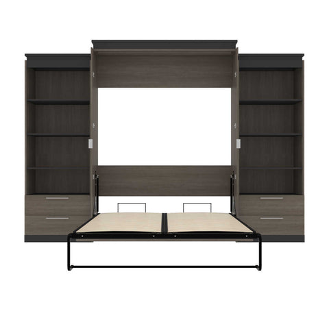 Queen Murphy Bed and 2 Shelving Units with Drawers (125W)