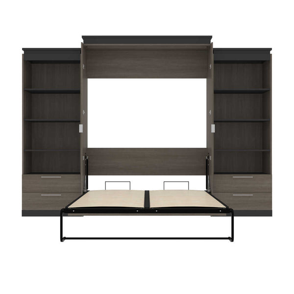 Queen Murphy Bed and 2 Shelving Units with Drawers (125W)