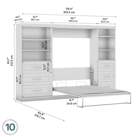 Full Murphy Bed and 2 Shelving Units with Drawers (120W)