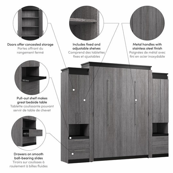 Queen Murphy Bed with Storage Cabinets and Pull-Out Shelves (106W)