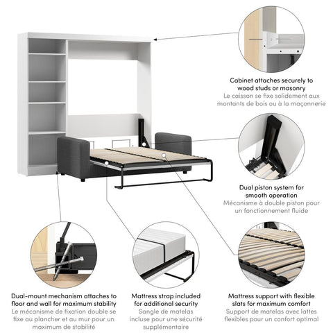 Full Murphy Bed with Sofa and Shelving Unit (90W)