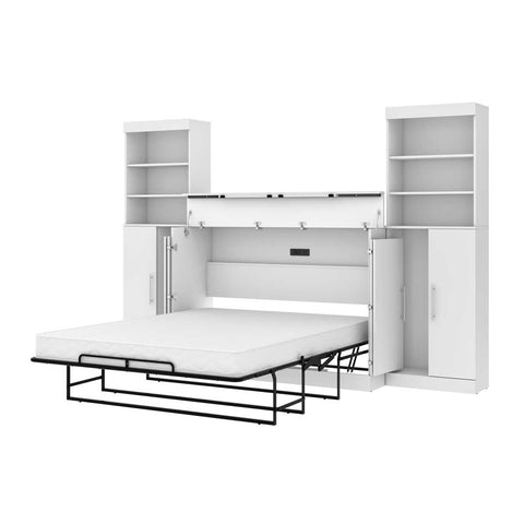 5-Piece Set Including One Queen Cabinet Bed with Mattress, Two 26″ Storage Units, and Two Hutches