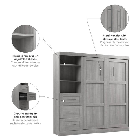 Full Murphy Bed and Shelving Unit with Drawers (84W)