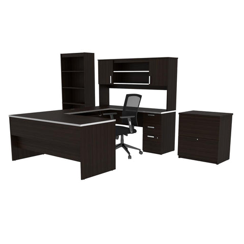 U-Shaped Executive Desk with Chair, a Lateral File Cabinet, and a Bookcase