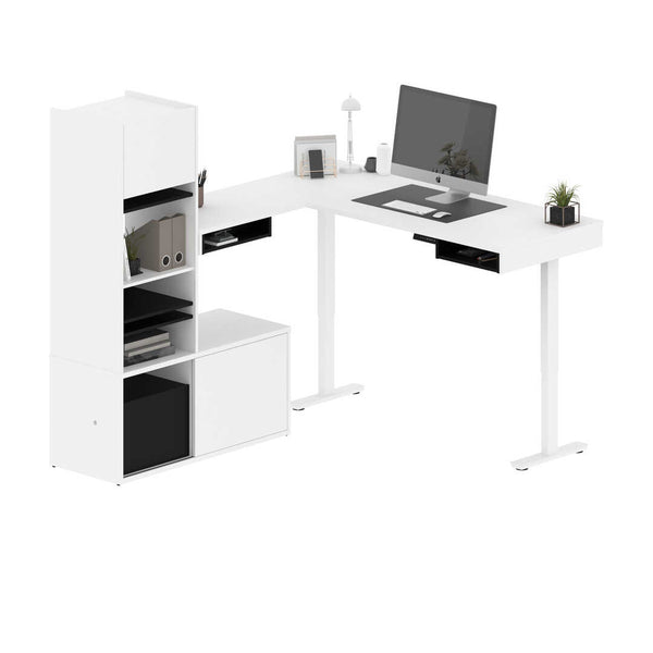 81W L-Shaped Standing Desk with Credenza and Narrow Hutch