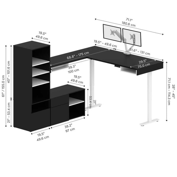 72W L-Shaped Standing Desk with Dual Monitor Arm and Storage