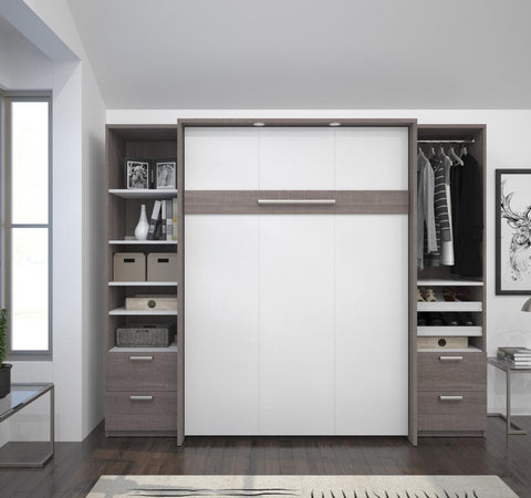 Full Murphy Bed and 2 Narrow Closet Organizers with Drawers (99W)