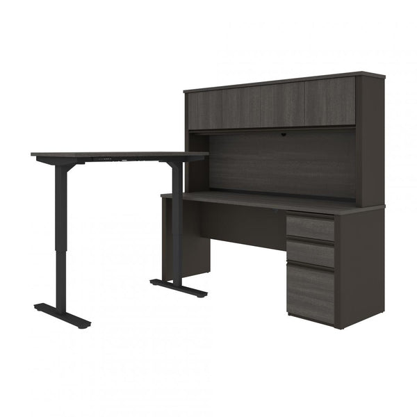 72W L-Shaped Standing Desk with Pedestal and Hutch