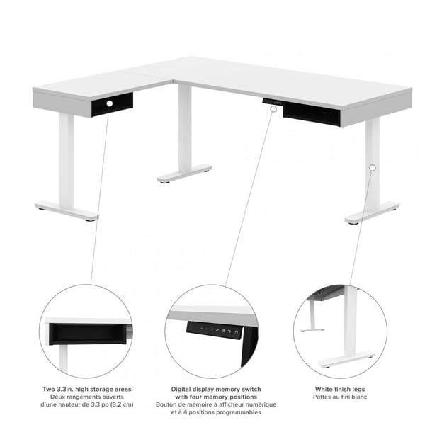 81W L-Shaped Standing Desk with Dual Monitor Arm, Credenza, and Hutch