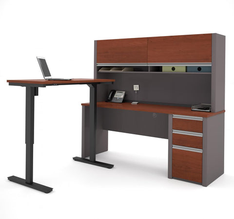 72W L-Shaped Standing Desk with Pedestal and Hutch