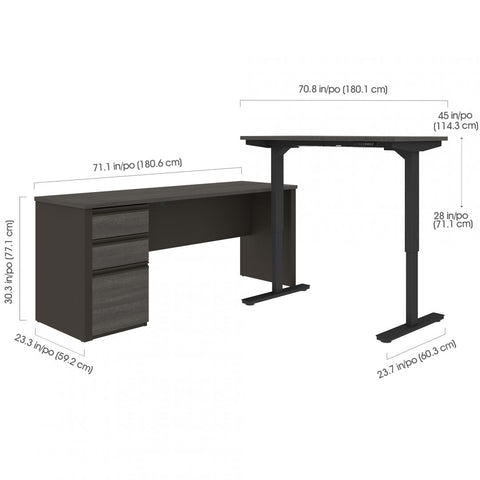 72W L-Shaped Standing Desk with Pedestal