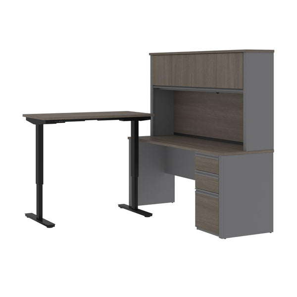 72W L-Shaped Standing Desk with Pedestal and Hutch