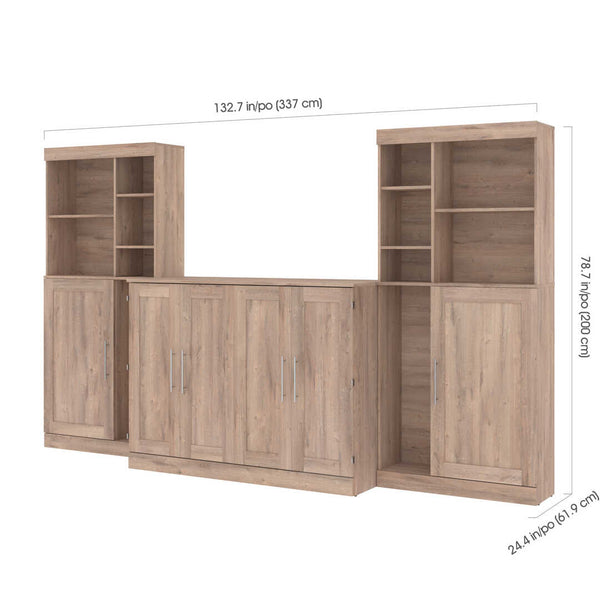 Full Cabinet Bed with Mattress and Tall Storage Cabinets (133W)