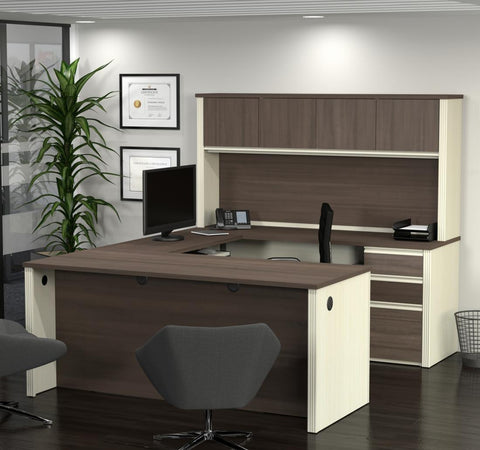 72W U-Shaped Executive Desk with 2 Pedestals and Hutch