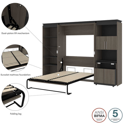 Full Murphy Bed with Shelves and Storage Cabinet with Fold-Out Desk (120W)