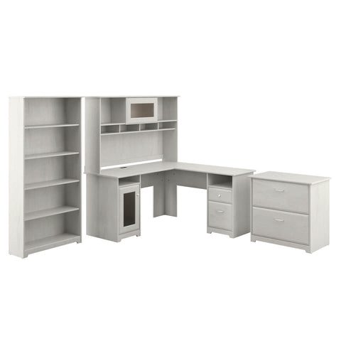 L Shaped Desk with Hutch, Lateral File Cabinet and 5 Shelf Bookcase