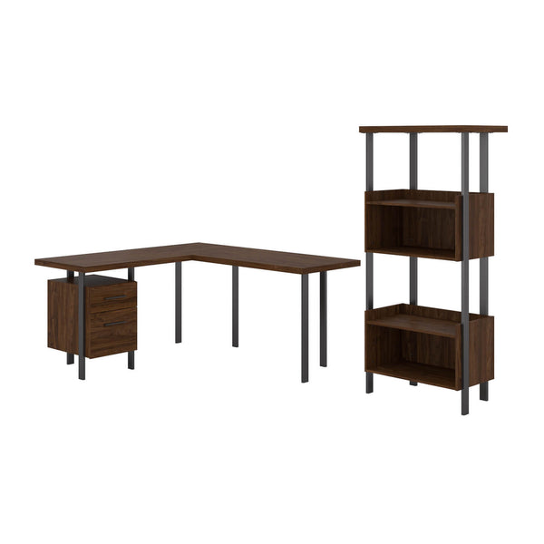 60W L Shaped Desk with 4 Shelf Bookcase