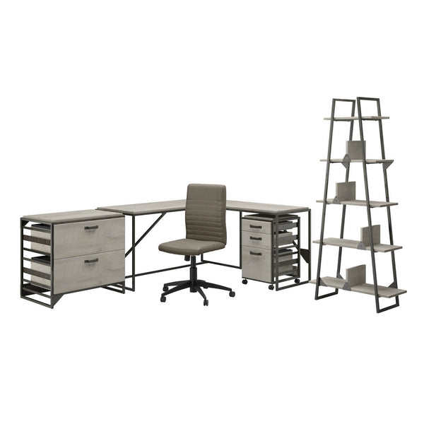 62W L Shaped Industrial Desk and Chair Set with Storage