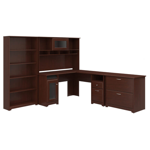 L Shaped Desk with Hutch, Lateral File Cabinet and 5 Shelf Bookcase